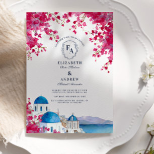 Invitation Mariage Santorini Blue Dome Bougainvillea