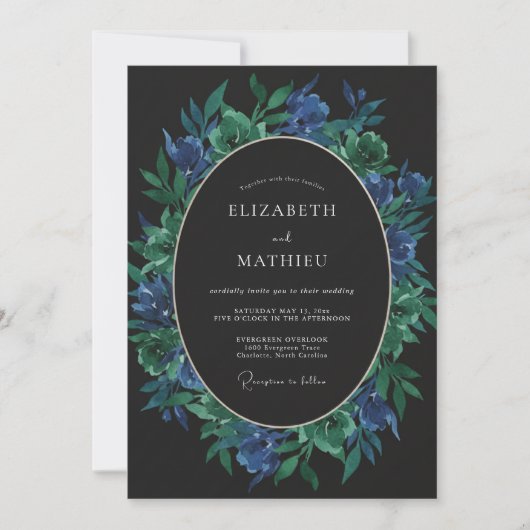Invitation Mariage Saphir Émeraude Feuillage Eucalyptus (Devant)