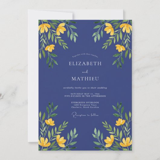 Invitation Mariage Saphir Fleur Sauvage Jaune (Devant)