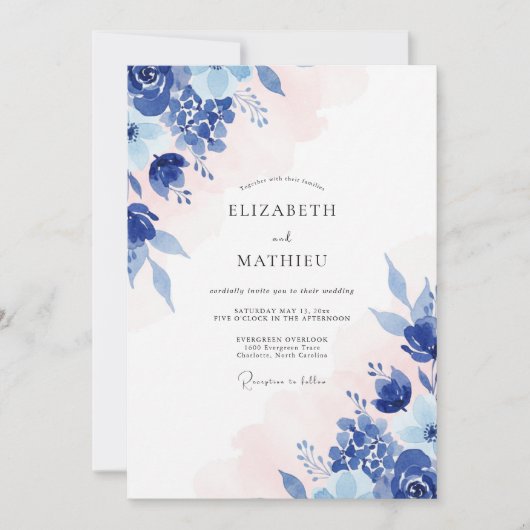 Invitation Mariage Saphir Rougeur Bleuet Eucalyptus (Devant)