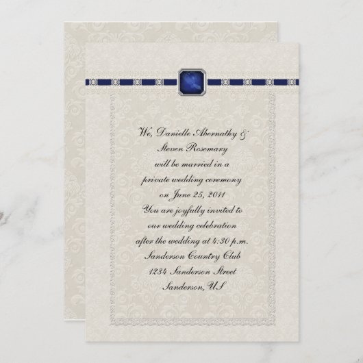 Invitation Mariage Sapphire Ribbons & Lace Post (Devant / Derrière)