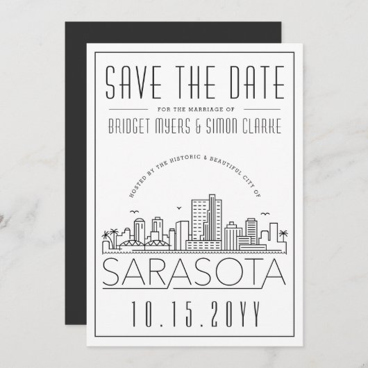 Invitation Mariage Sarasota | Skyline stylisée Enregistrer la (Devant / Derrière)