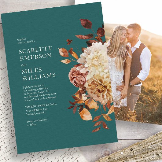 Invitation Mariage sarcelle d'automne