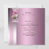 Invitation Mariage Satin Rose Ruban Rayure Argentée (Dos)
