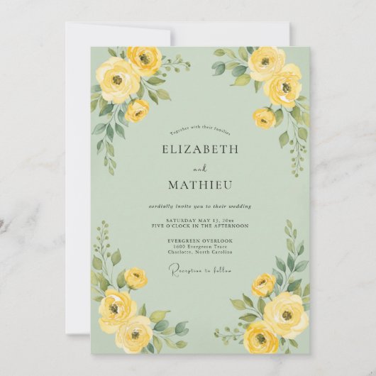 Invitation Mariage Sauge Citron Ranunculus Eucalyptus (Devant)
