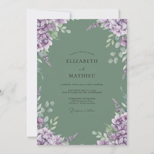 Invitation Mariage Sauge Lilas Hydrangea Eucalyptus (Devant)