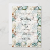 Invitation Mariage sauge vert floral blanc élégant (Devant)