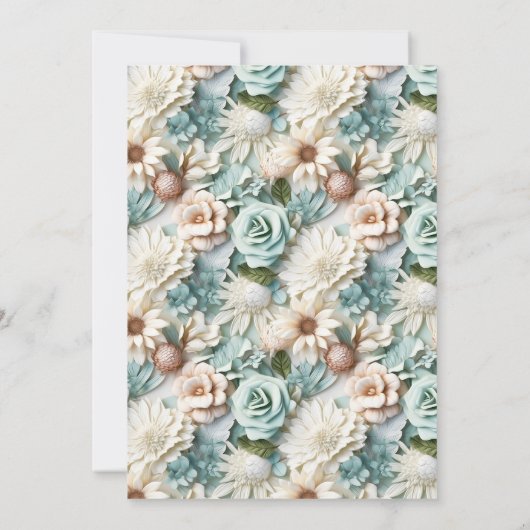 Invitation Mariage sauge vert floral blanc élégant (Dos)