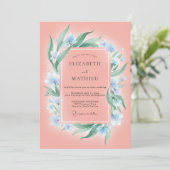 Invitation Mariage Saumon Azur Feuillage Eucalyptus (Debout devant)