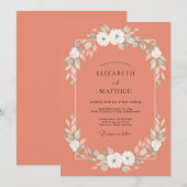 Invitation Mariage Saumon Blanc Ranunculus Eucalyptus (Devant / Derrière)