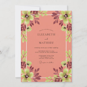 Invitation Mariage Saumon Feuillage Bourgogne Eucalyptus