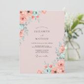 Invitation Mariage Saumon Feuillage de Menthe Eucalyptus (Debout devant)