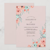 Invitation Mariage Saumon Feuillage de Menthe Eucalyptus (Devant / Derrière)
