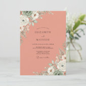 Invitation Mariage Saumon Fleur Blanche (Debout devant)