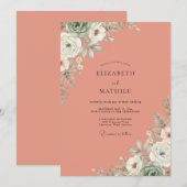Invitation Mariage Saumon Fleur Blanche (Devant / Derrière)