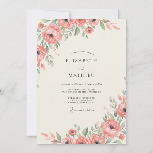Invitation Mariage Saumon Ranunculus Eucalyptus (Devant)