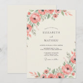Invitation Mariage Saumon Ranunculus Eucalyptus (Devant / Derrière)