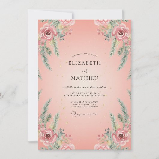 Invitation Mariage Saumon Ranunculus Feuillage Eucalyptus (Devant)