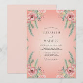 Invitation Mariage Saumon Ranunculus Feuillage Eucalyptus (Devant / Derrière)