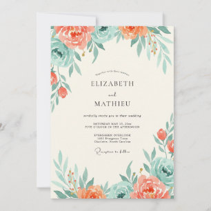 Invitation Mariage Saumon Renoncule Eucalyptus Teal