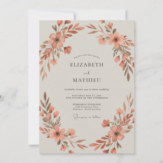 Invitation Mariage Sauvage aux Fleurs Rustiques (Devant)