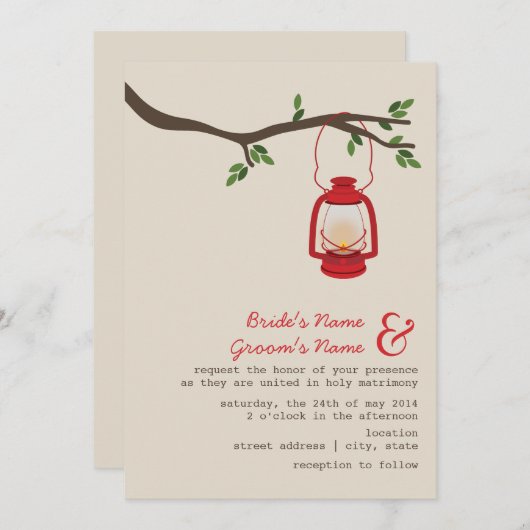 Invitation Mariage sauvage de la lanterne à huile rouge / cam (Devant / Derrière)