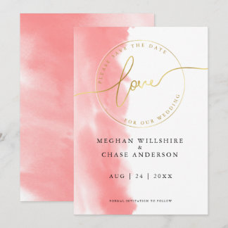 Invitation MARIAGE | Sauvegarder la date Aquarelle rose corai