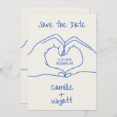 Invitation Mariage Sauvegarder la date main dessinée mains co (Devant / Derrière)