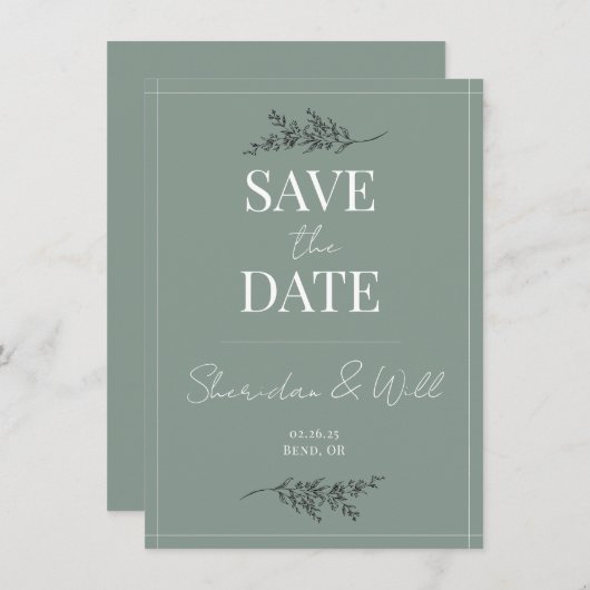 Invitation Mariage Sauvez la date Eucalyptus Green Botanical (Devant / Derrière)