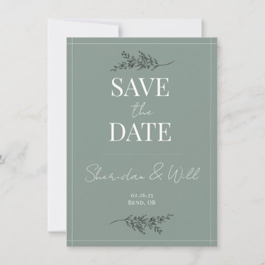 Invitation Mariage Sauvez la date Eucalyptus Green Botanical (Devant)