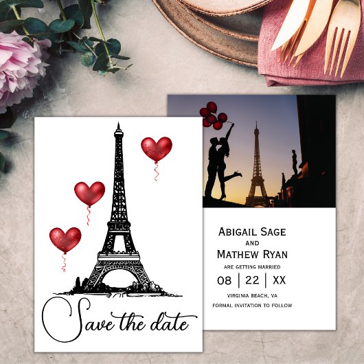 Invitation Mariage Sauvez la date Paris Tour Eiffel, Ballons