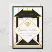 Invitation Mariage Save the Date, Gatsby, Médaillon or (Devant)