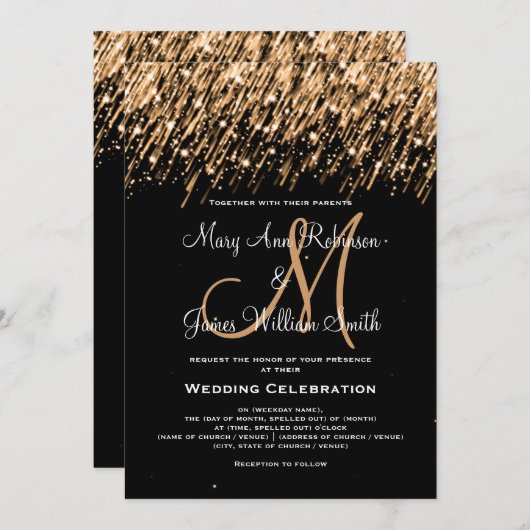 Invitation Mariage "Save the Date" Gold Falling Stars (Devant / Derrière)