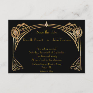 Invitation Mariage Save the Date, great-Gatsby, noir & or