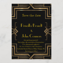 Mariage, Save the Date, noir & or, grand-Gatsby