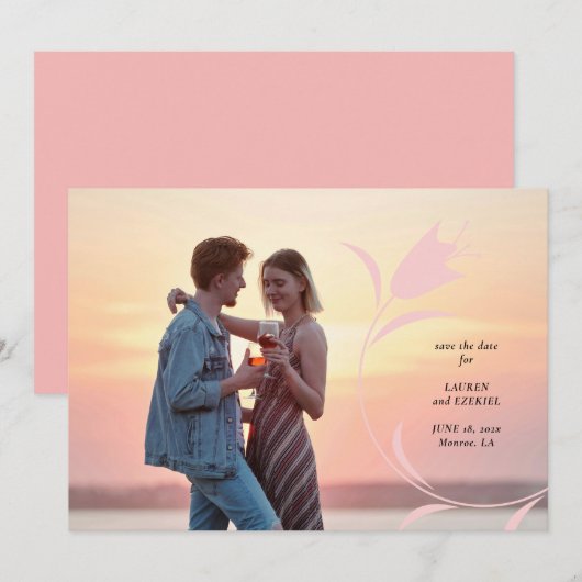INVITATION MARIAGE SAVE THE DATE TULIPE ROSE MOD (Devant / Derrière)