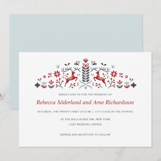 Invitation Mariage scandinave de rennes d'art populaire et de (Devant / Derrière)