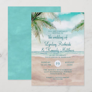 Invitation Mariage Scène de Plage aux Palmiers Brise Insulair