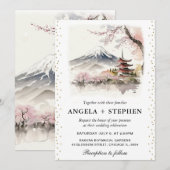 Invitation Mariage scénique japonais à l'aquarelle avec Fuji (Devant / Derrière)