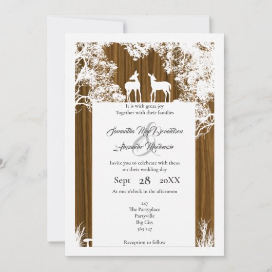Invitation mariage scié en faux bois rustique (Devant)