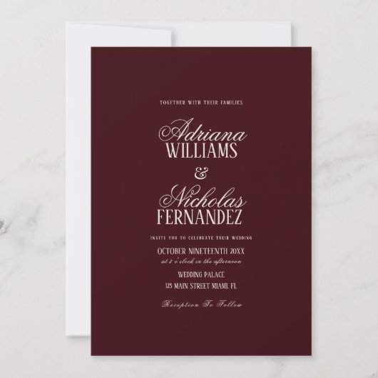 Invitation Mariage Script à l'Ancienne Bourgogne (Devant)