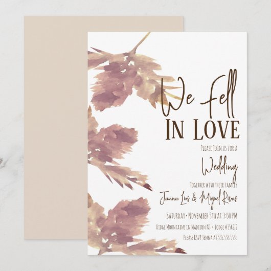 Invitation Mariage Script Automne Feuille Aquarelle (Devant / Derrière)