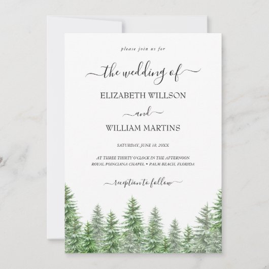 Invitation Mariage Script de la forêt de pins d'aquarelle de  (Devant)
