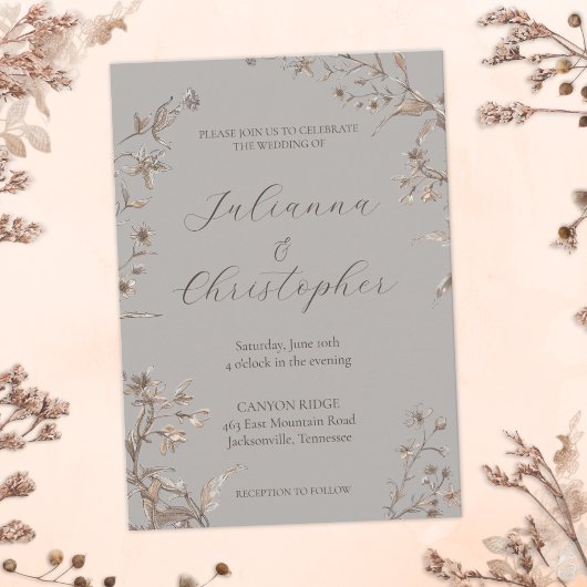 Invitation Mariage Script Élégant Fleurs Sauvages Rustique