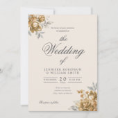Invitation Mariage Script Élégant Floral Rustique Naturel Or (Devant)
