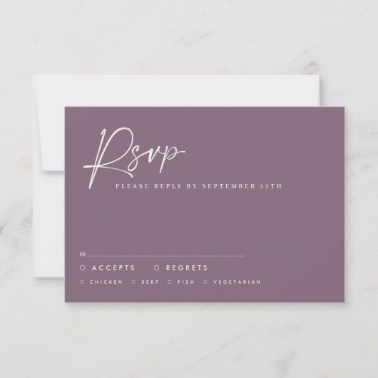 Invitation Mariage script minima violet réponse moderne (Devant)