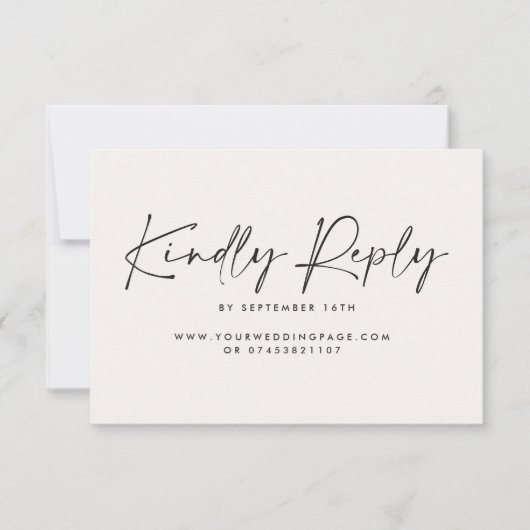 Invitation Mariage script moderne noir blanc élégant réponse (Devant)
