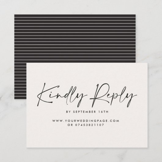 Invitation Mariage script moderne noir blanc élégant réponse (Devant / Derrière)