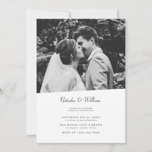 Invitation Mariage Script Noir Blanc (Devant)
