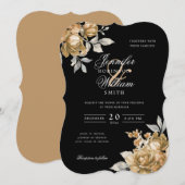 Invitation Mariage Script Or Naturel Floral Rustique Noir  (Devant / Derrière)